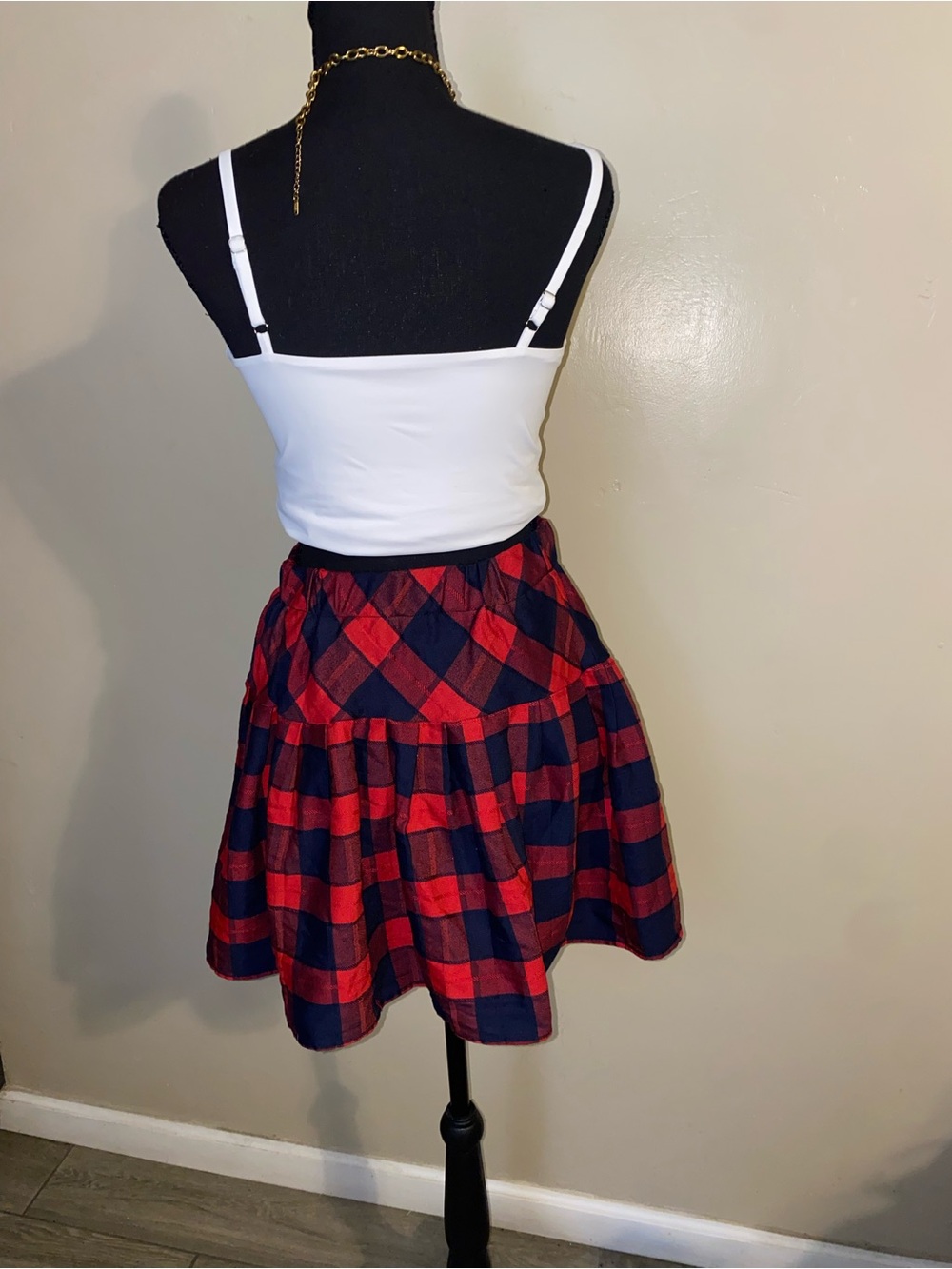 Red & Navy Plaid Tiered Skater Skirt - Women - Picture 2 of 2